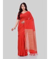 DESH BIDESH Women`s Khadi Cotton Handloom RupSagar Design Saree Without Blouse Piece(Red)